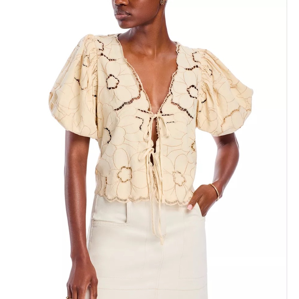 Free People June Embroidered Cream Floral Blouse - M